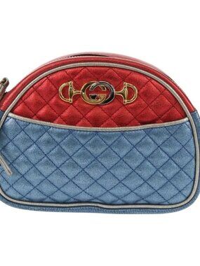 GUCCI Zumi Shoulder Bag Leather Outlet Blue Auth 154069V